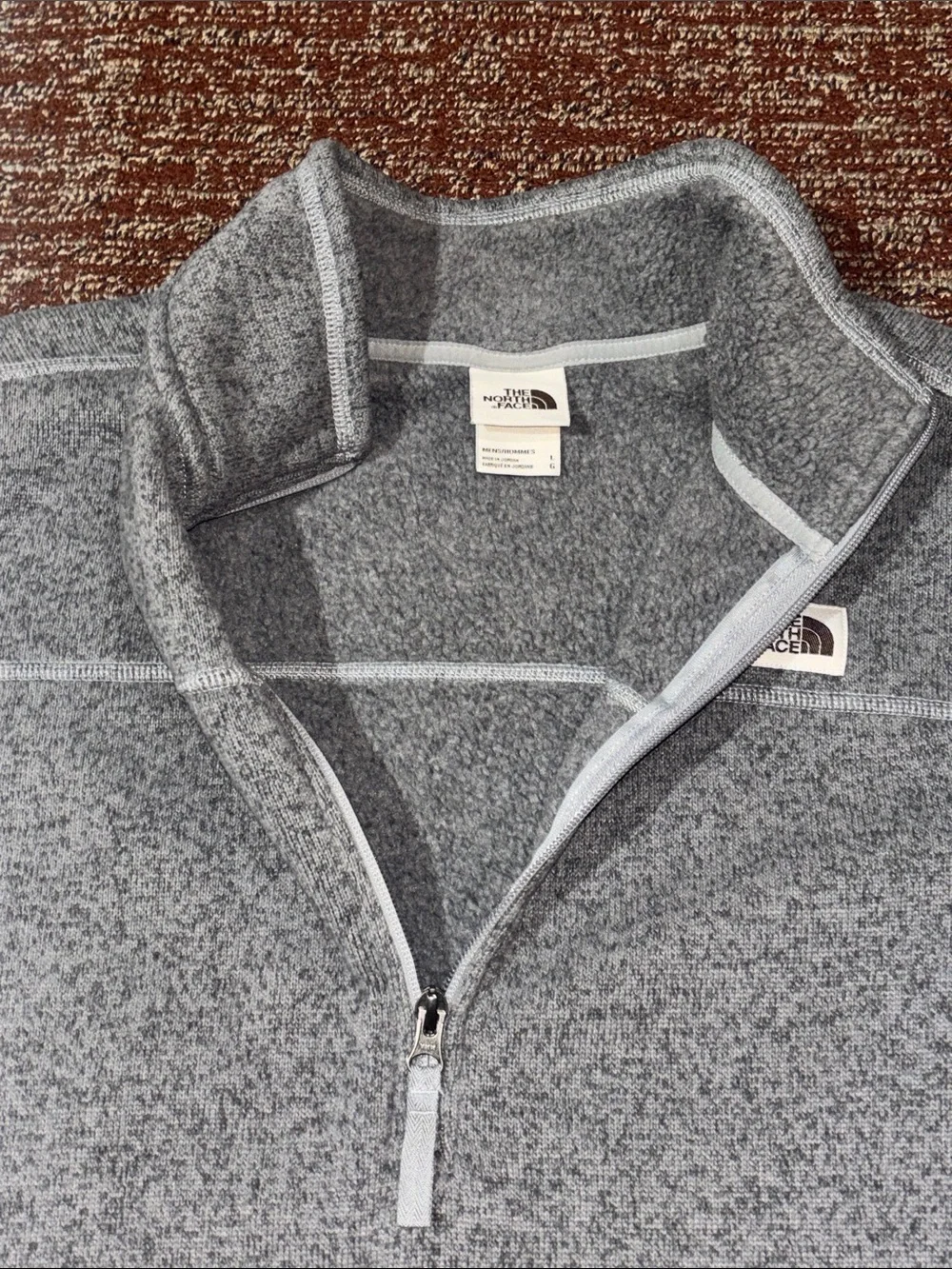North face grey quarter zip pullover high neck fleece layer arm pocket active L